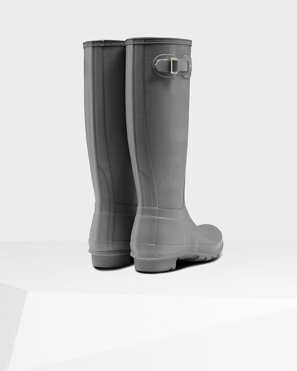 Galochas Altas Hunter Feminina Cinzentas - Original Exploded Logo Texture - 26CDHNPAB